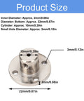 Steel flange coupling connector, 2mm inner bore, 22mm outer diameter, 10mm cylinder, four mounting holes, silver