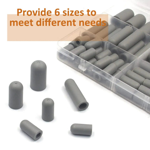 80 Piece Rubber Vacuum Cap Set for Cars and Machinery with 6 sizes in gray plastic case, end plugs for carburetors and manifolds.
