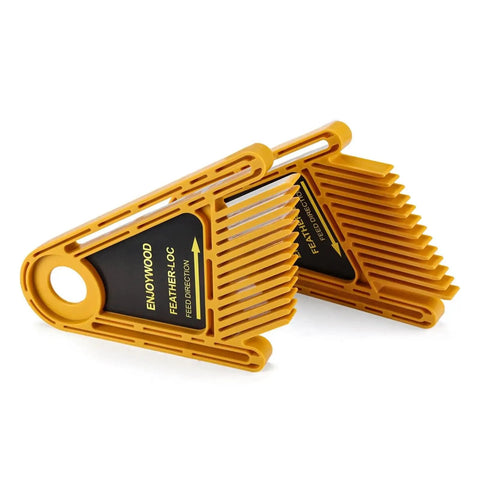 Heavy Duty Double Feather Board For Router Table Saws with yellow plastic dual clamps for precise routing and dado cuts.