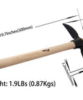 Forged Classic Planting Hoe And Mattock For Garden Weeding And Cultivating 19.7 Inch Beech Wood Handle Digging Tool showcasing dimensions.