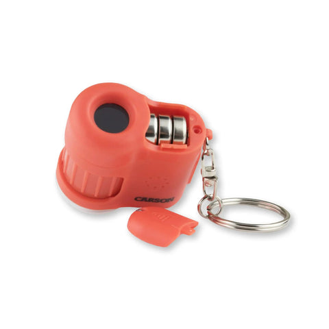 Compact Pocket Microscope Keychain with 20x Magnification and UV Light for Everyday Science On The Go Perfect for Students and Curious Kids A Handy Field Microscope for Insects Seeds Rocks and More, orange plastic keychain