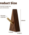 Solid Black Walnut Triangle Wall Hooks With Brushed Brass Caps, Heavy Duty Entryway Coat Rack, Hella Sturdy Key Holder dimensions shown in inches.