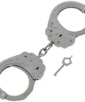 Stainless Steel Handcuffs For Law Enforcement Heavy Duty Professional Grade With Forged Steel Bows Bead Blasted Finish Dual Sided Keyways