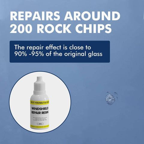 Bottle of Windshield Repair Resin For Cars, Deep Penetrating Auto Glass Repair Fluid with text on blue background.