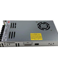 Hassle Free Heavy Duty 350W 24V AC DC Switching Power Supply, compact metal casing, rear view with fan and connectors.