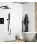 Luxury bathroom featuring Matte Black 12 Inch Rainfall Shower Head System With Handheld Square Shower Head Wall Mounted