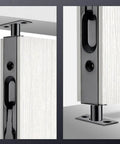Top Tier Heavy Duty 6 Inch Stainless Steel Door Flush Bolts showing brushed finish and tucked edge mount for sliding latch setup.