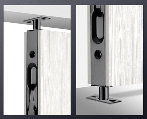 Top Tier Heavy Duty 6 Inch Stainless Steel Door Flush Bolts showing brushed finish and tucked edge mount for sliding latch setup.