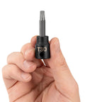 Hand holding 3/8-Inch Drive Torx Impact Bit Socket T30 with Precision Geometry and Two-Piece Design for heavy-duty fastening