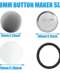 Dope 58mm Button Maker Kit For DIY Badges With 100 Sets And 10 Bonus Keychains showing button sizes and parts.