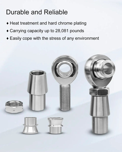 Badass Heavy Duty 3/4 Inch Heim Joint Rod End Kit With Left And Right Hand Threads Built Tough As Nails From Heat Treated Chromoly Steel, showcasing components.