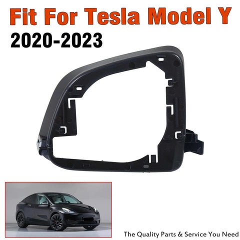 Sharp Right Side Rearview Mirror Housing Frame For Tesla Model Y 2020 2023 Replacement Lower Cover Cap, black plastic design.