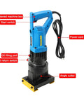 Top Notch 1400W Portable Electric Hydraulic Angle Cutter with power cord, oil filling port, and start switch for precise metal cutting.