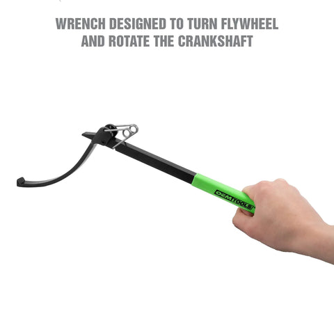 Hand holding Flywheel Turner And Flexplate Tool With Sure Grip Turn For Quick Removal And Install, OEMTOOLS brand
