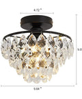 Modern Black Crystal Ceiling Light Fixture Semi Flush Mount Chandelier with dimensions for Hallway Bedroom Bathroom Closet