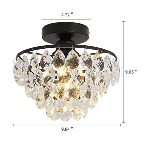 Modern Black Crystal Ceiling Light Fixture Semi Flush Mount Chandelier with dimensions for Hallway Bedroom Bathroom Closet