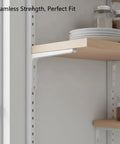 L Shaped Shelf Bracket in White Steel Built Tough for Wall Mounted Cabinets and Floating Shelves supporting wooden shelf