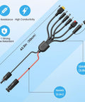 Diagram of All-In-One 7-In-1 Solar Panel Adapter Kit with 3.6 Ft 12AWG MC4 Cable to DC 8mm XT60 and Anderson Connectors.