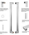 Heavy Duty 600mm Stainless Steel Push Pull Door Handle, 304 Grade Solid 1.2mm Thick, Mirror Chrome Finish, hex socket screws