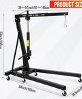 Smooth Rolling Heavy Duty 2 Ton Engine Hoist Foldable Hydraulic Shop Crane dimensions showing 2 tons capacity and adjustable height.