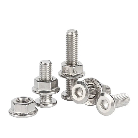 304 Stainless Steel M6 Flat Head Chamfered Socket Hex Bolts And Flange Nuts Hardware Kit, close-up view