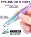 Close-up of 7 Piece Eyebrow Tweezers Set With Curved Scissors And Eyebrow Razor For Ingrown Hair Removal highlighting stainless steel tips