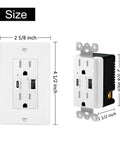 Heavy Duty 20 Pack 15 Amp Wall Outlets With Dual USB A And C Ports, 5.8A Fast Charging, Tamper Resistant Receptacles With Matte Finish dimensions