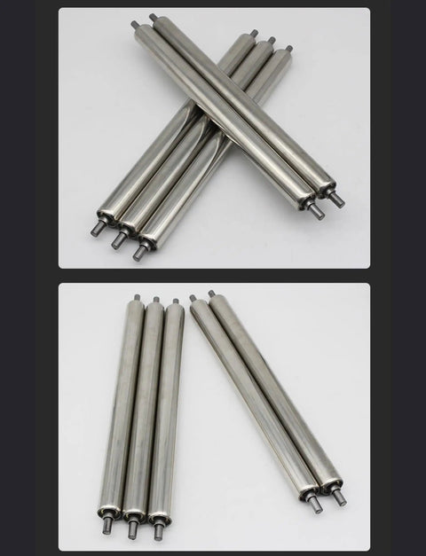 Heavy Duty Stainless Steel Conveyor Rollers Five Pack Non Powered Idler Tubes arranged for smooth rolling action, showcasing rust-resistant tubes.