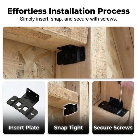 Effortless installation of Beefy Black Angle Furniture Corner Brackets 16 Pack For Cabinets Tables And Drawers using screw-on method.