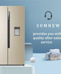 Modern refrigerator alongside laundry basket, highlighting quality service