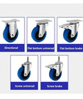5 types of 3, 4, and 5 inch 304 stainless steel TPR casters with twin shaft and blue wheels for quiet rolling and floor protection