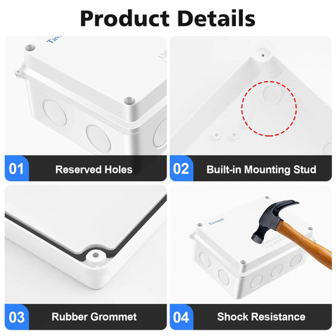 Waterproof Electrical Junction Box With 10 Reserved Holes, Tough ABS Enclosure, IP65 Dustproof And Weather Resistant, Product Details