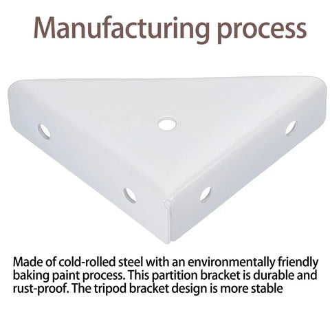 4 Pack White Bed Corner Supports With Sleek Hidden Triangle Shelf Brackets And Cold Rolled Steel Braces For Zero Wobble Desk Edge Reinforcement Tough As Nails Easy Snap Together Hardware close-up of white cold-rolled steel triangle bracket.