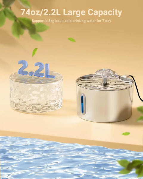 Stainless Steel Cat Water Fountain 74oz Automatic Pet Water Dispenser No Spill Drinking Fountain with 3 Filters