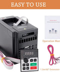 Beefed Up 1.5KW VFD Motor Speed Controller with cables, control panel, manual, and extension cable displayed