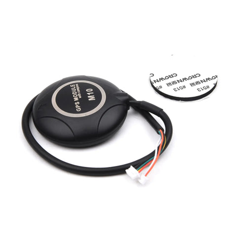 Black M10 GPS Module with External Compass and GPS Holder for Pixhawk 2.4.8 Flight Controller, showcasing cable and connection port.