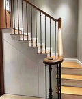 Built Tough Metal Round Baluster Railing Post For Stairway Banisters And Deck Fences With No Sweat Ground Mount Setup For Straight Lines Or Tight Spiral Angles on staircase