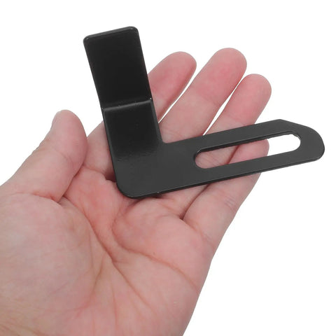 Rock Solid 2 Piece Adjustable Bench Grinder Tool Rest Bracket For Multiple Angles, heavy duty steel black bracket held in hand.