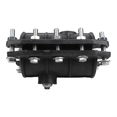 Close-up of Easy No Tools Quick Install Pipe Repair Clamp Kit for 25mm 32mm and 63mm pipes showing bolts and black material