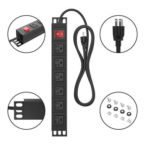 Heavy Duty 6 Outlet Power Strip With Metal Wall Mount, Surge Protector, 6 Ft Cord, Industrial Grade Outlet For Workshop And Commercial Use