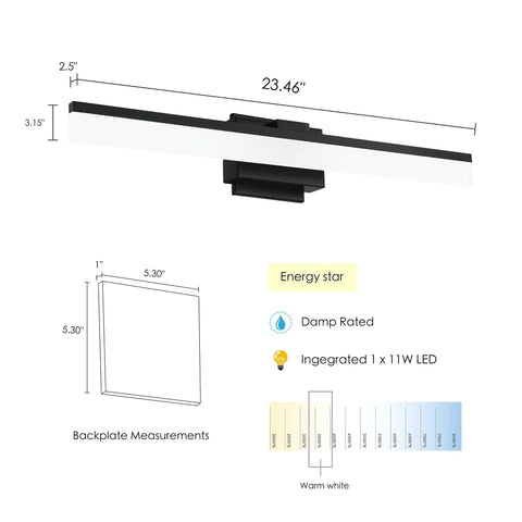 Palmital 1 Light Modern Vanity Light Wall Sconce With Dimmable LED Mirror Lighting for Bathroom in matte black and satin glass diagram