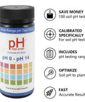 Easy To Use 0 To 14 pH Soil Test Strips Kit For Indoor And Outdoor Gardens bottle with features and color chart
