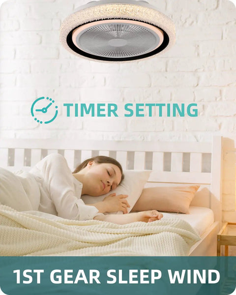 Bladeless Flush Mount Ceiling Fan With Lights And Bluetooth Speaker, Quiet Low Profile 19.8 Inch over bed with remote use