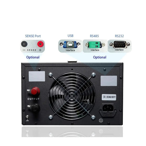 Beefy 600V 5A 3000W Bench Power Supply With Programmable Switching Control For DIY Electronics, Phone Repair And Plating Projects, Stable Voltage And Current, Overload And Over Voltage Protection, Plug And Play Setup rear panel with fan, USB, RS485 and RS232 ports