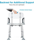Heavy Duty Shower Chair With Detachable Arms And Back 350 Lb Capacity Non Slip Bath Seat With Grab Bar And Four Rubber Tips Inside Shower Stool showing backrest and portable handle design.