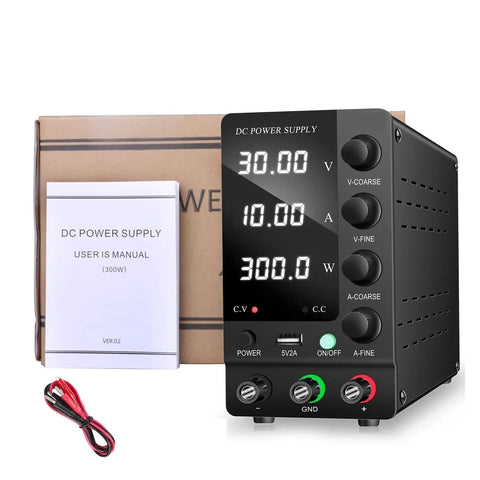Beefy Variable DC Power Supply For Lab Workbench 30V 10A Regulated Power Source SPS-C3010 with manual and cables