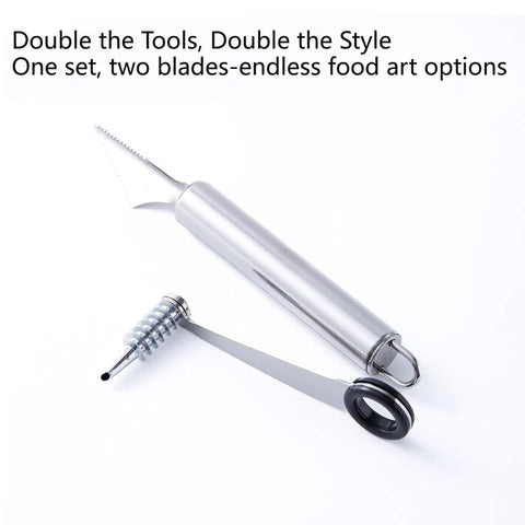 Awesome 2 Piece Spiral Cutter And V Shape Carving Tool Set For Potatoes Cucumbers Carrots And Fruit Stainless Steel Piranha Style Tools