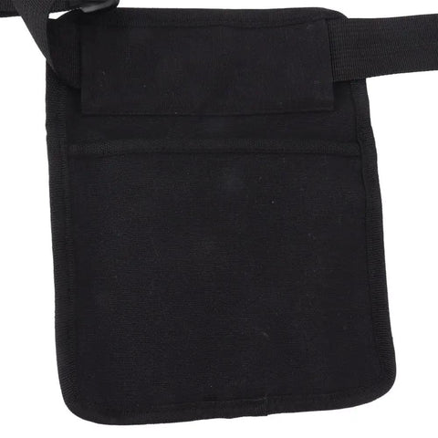 Built Tough Waterproof Black Oxford Cloth Waiter Waist Bag With Adjustable Belt showing the front storage pocket for easy access.