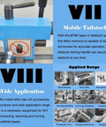 Heavy Duty Mini Metal Lathe Rigged Out With A Smooth One Horsepower Brushless Motor And Rock Solid Cast Iron Base showing mobile tailstock for precise operation.