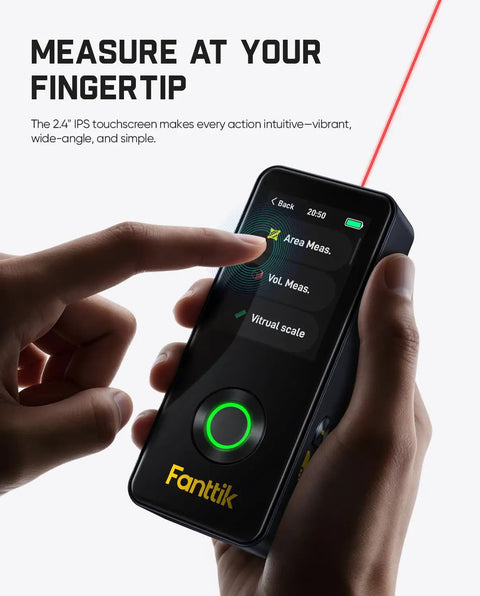 Pro Grade Laser Distance Meter With 2.4 Inch IPS Touchscreen, 178 Degree Viewing, 165 Feet Range, Angle Sensor, Bubble Level, Large Font Readouts, Built For Quick, Easy Measurements On The Job Site handheld laser meter with touchscreen
